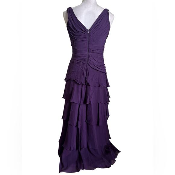 Tadashi Shoji Vintage 90s Silk Chiffon Tiered Ruched Evening Gown Dress - Picture 4 of 7